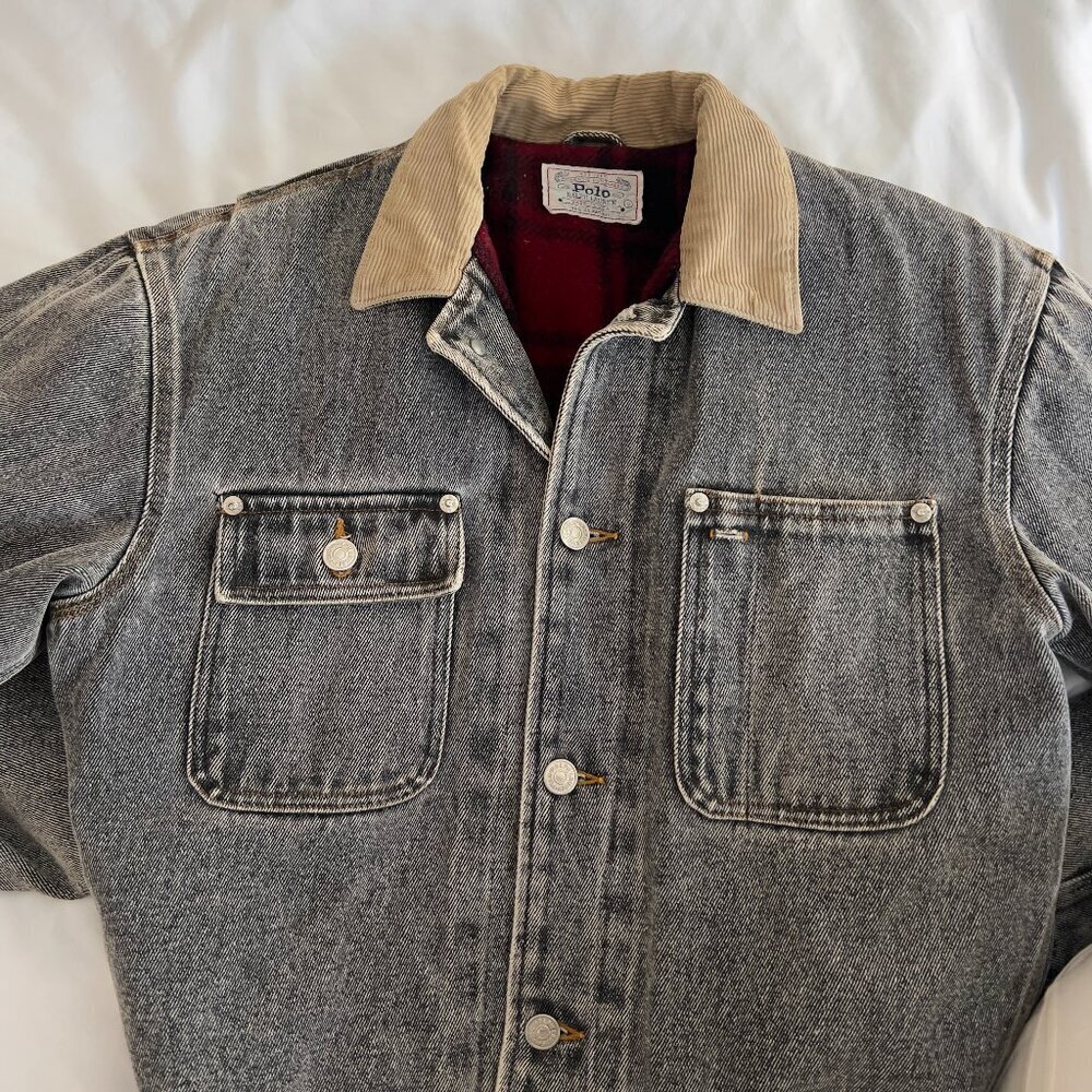 Vintage 1990 Polo Ralph Lauren Flannel Lined Denim Trucker Jacket - Picture 10 of 14